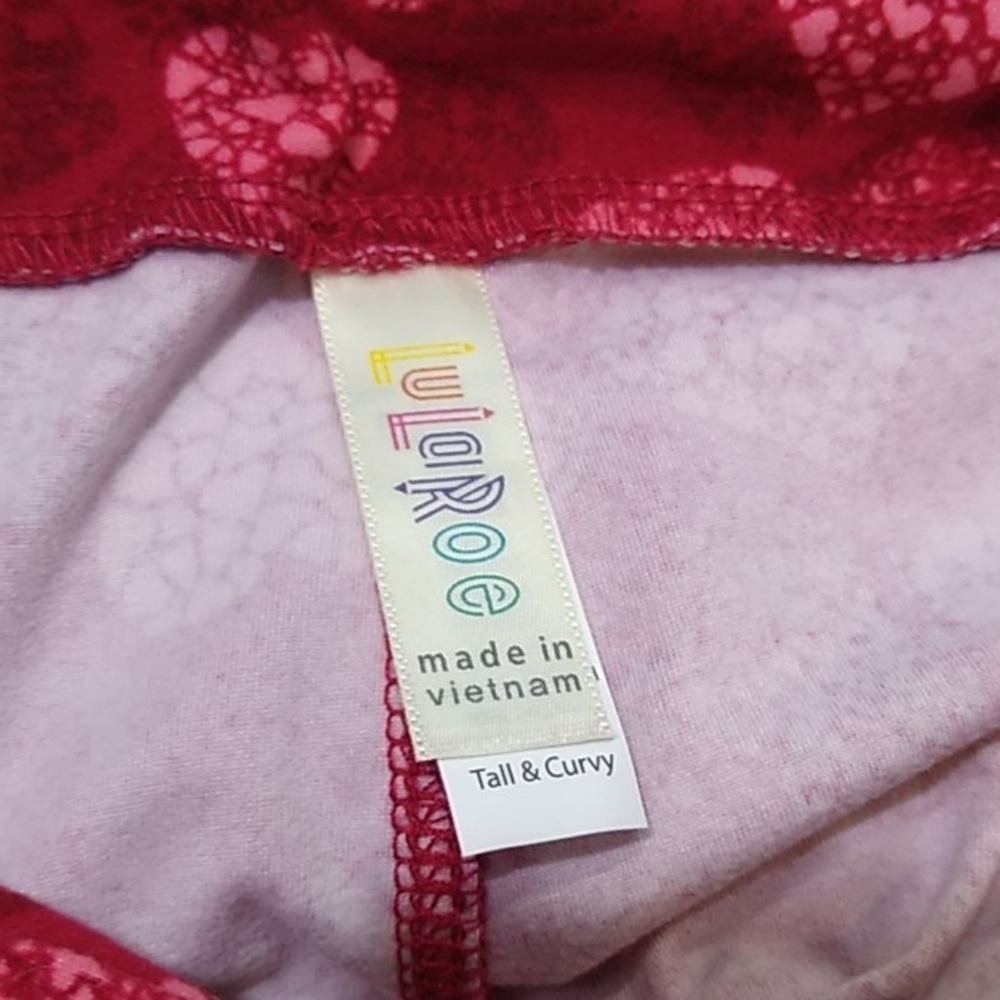 Lularoe red & pink  heart leggings sz TC (14-18) 💕 #2 - Picture 4 of 4
